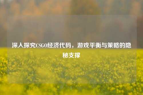 深入探究CSGO经济代码，游戏平衡与策略的隐秘支撑