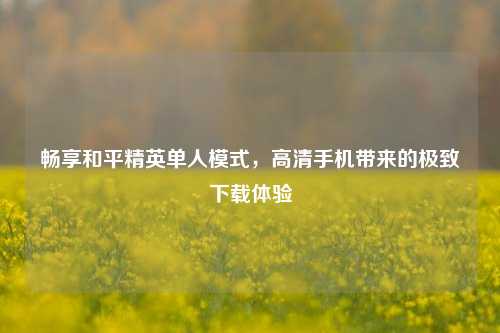 畅享和平精英单人模式,高清手机带来的极致下载体验