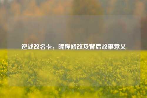 逆战改名卡,昵称修改及背后故事意义