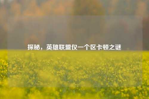 探秘,英雄联盟仅一个区卡顿之谜