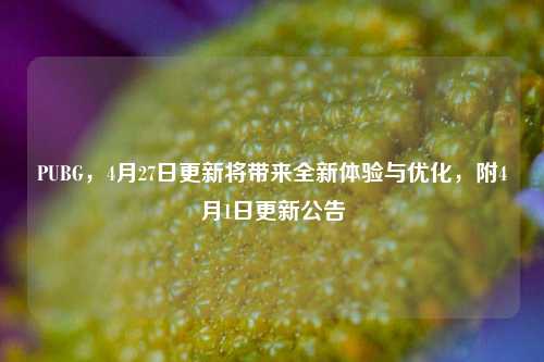 PUBG,4月27日更新将带来全新体验与优化,附4月1日更新公告