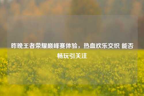 昨晚王者荣耀巅峰赛体验,热血欢乐交织 能否畅玩引关注
